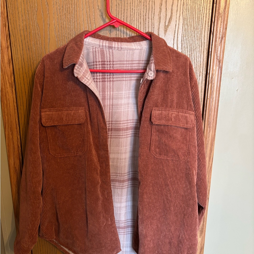 Corduroy Reversible Shacket in Rust Brown